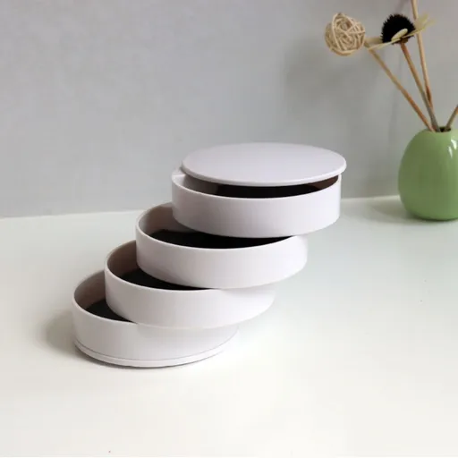 White 4-Layer Rotating Jewelry Storage Box - Dust-Proof Velvet Lined Organizer for Rings, Coins, and Hair Accessories (10x10CM)