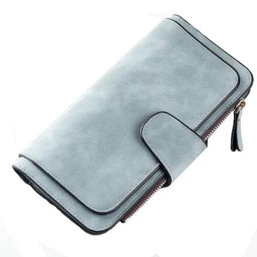 Women's Soft Leather Bifold Wallet with Zipper, Compact Card Holder and Secure Travel Clutch for Daily Carry and Organization, Baby Blue