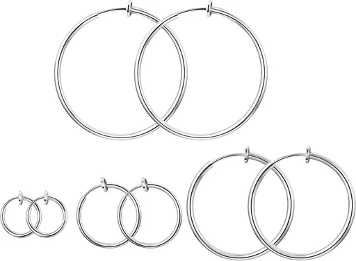 Stainless Steel 4 Pairs Clip On Hoop Earrings for Women Men Non Pierced Earrings