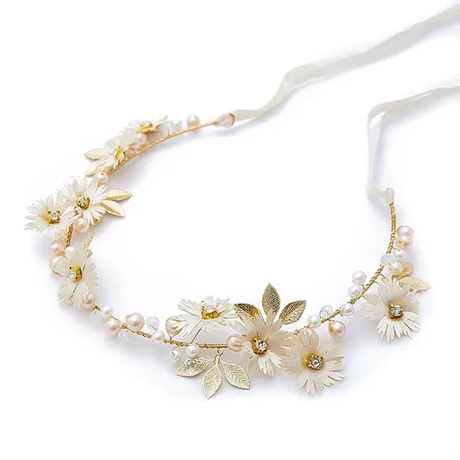 Bridal Hair Vines Crystal Pearls Flower Wedding Hair Accessories Evening Party Headpiece for Bridesmaid and Flower Girls (Gold)