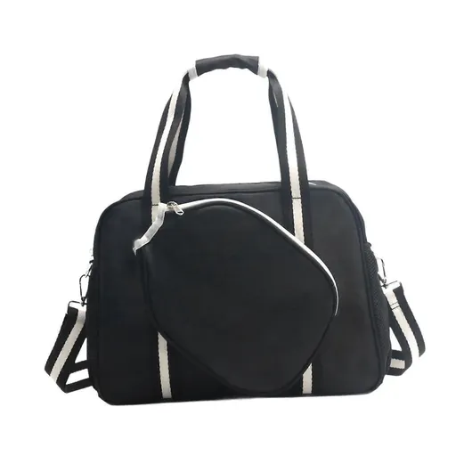 Pickleball Bag Nylon Crossbody Shoulder Bag with Adjustable Detachable Strap Sports Racket Storage Bag - Black