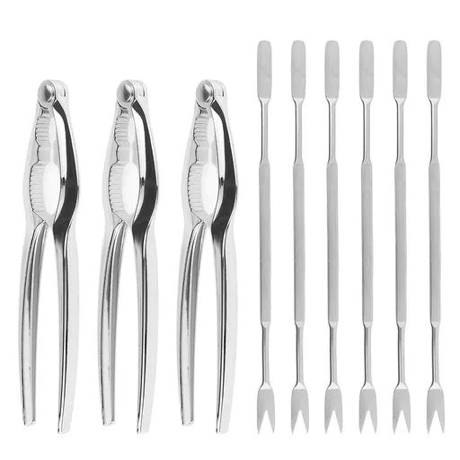 Seafood Tools Set Leg Sheller with 6Pcs Stainless Steel Forks and 3Pcs Zinc Alloy Lobster Crab Crackers Nut Cracker Shellfish Lobster Leg Opener Heavy Duty Kitchen Set