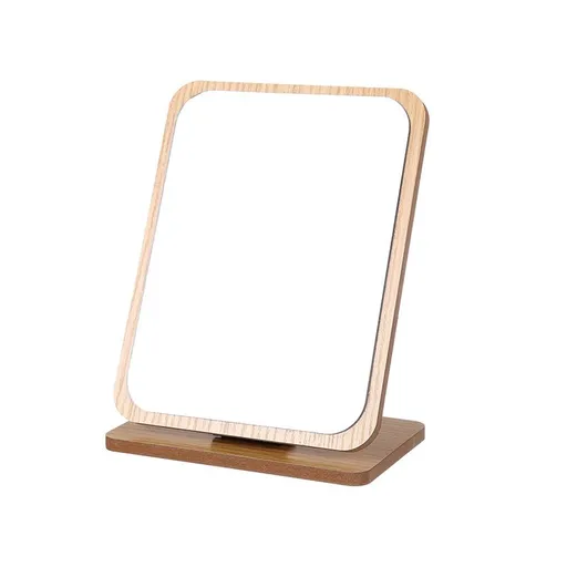 Rectangular Compact Table Mirror Vertical Wood Frame Mirror Table Mirror 90 Degree Rotation Makeup Mirror Back Stand (Wooden)