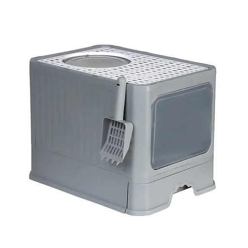Large Fully Enclosed Cat Litter Box Cat Toilet Pet Litter Tray Odor Control - Grey