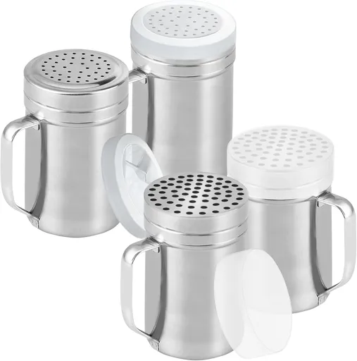 [2-pack] 14oz Seasonings Spice Shaker with Medium Holes, [2-pack] 14oz Metal Parmesan Cheese Shaker with Large Holes - with Handle and Plastic Cap