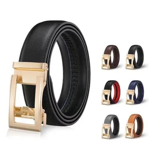 Black Unisex Leather Belt with Adjustable Buckle, 125 cm,black