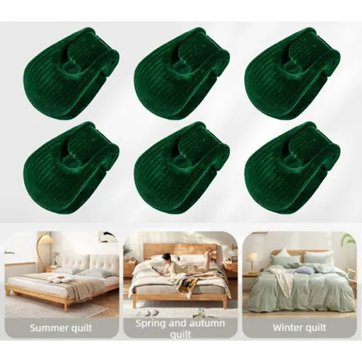 Flocked Needle-Free Quilt Fasteners, Shell Anti-Slip Clips, Duvet Sheet Holder Clips (6-Piece Pack)—Green