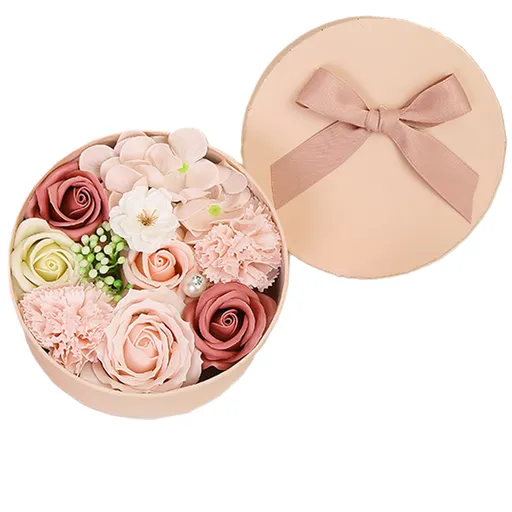 Non-Withered Soap Flower Small Round Box Decoration Set