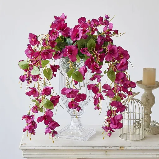 Artificial Fake Hanging Flowers Plants For Outdoor, Faux Hibiscus Long Trailing Vines Uv Resistant For Home Indoor Outside Front Porch Planter Patio Yard Decor
