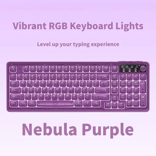 Tri-Mode Wireless Mechanical Keyboard, Bluetooth 5.0/2.4G/USB-C, 96% Layout RGB Backlit Keyboard, Hot Swappable Quiet Switch, Programmable Keys, Multi-Device for PC Mac iOS Android,Nebula Purple