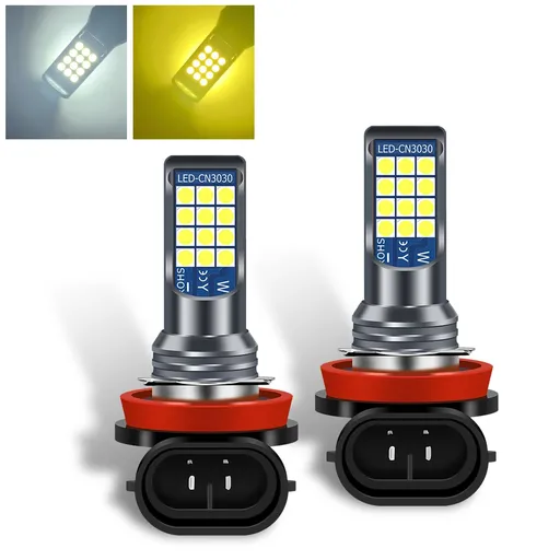 2 PCS Car H11/H8 LED Fog Light,Double-color Flash Lamp Beads,Alloy Shell Waterproof Heat-Dissipating Integrated(White & Yellow)