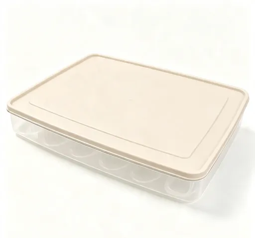 1 Piece Stackable Devilled Egg Carrier with Lid, Portable Plastic Fridge Storage Tray Holds 24 Eggs for Parties, 30 x 25 x 5.7 cm, Beige