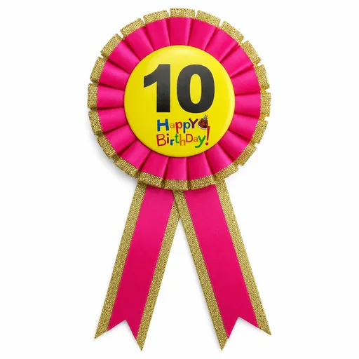 Kids Birthday Badge Rosette with Ribbon Party Favour Fancy Dress - Age 10 Pink