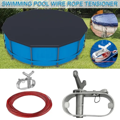 Pool Cover Winch and Cable Kit, Winterize Pool Closing Kit,100ft Heavy-Duty Pool Cover Wire and Winch, Pool Cover Cable & Ratchet Kit for Above Ground Pool Winter Cover