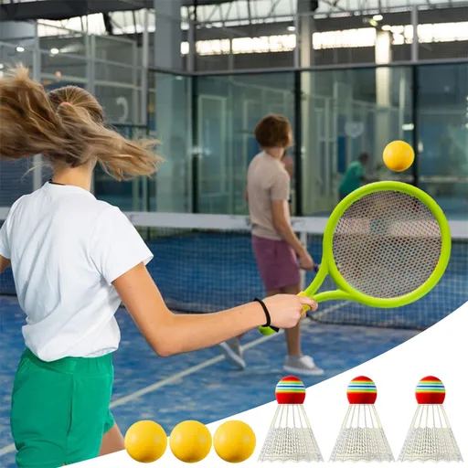Kids Badminton & Tennis Set - Racket Family Sports Gift with Balls， Lightweight Beginner Gear for Ages 6-12, Indoor/Outdoor Play Blue 1