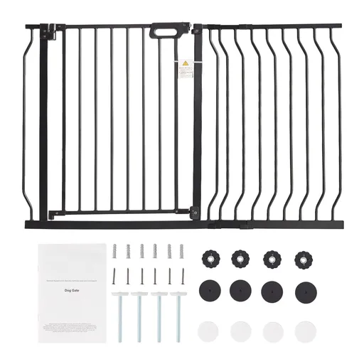 Baby Gate, 749-1229 mm Extra Wide, 762 mm High, Dog Gate for Stairs Doorways and House, Easy Step Walk Thru Auto Close Child Gate Pet Security Gate with Pressure Mount and Wall Mount Kit, Black