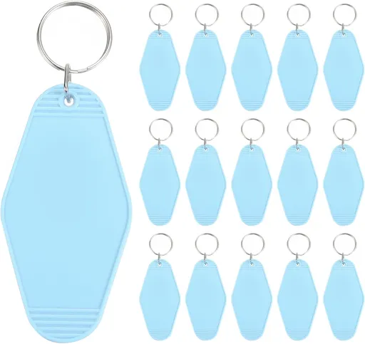 Vintage Motel Keychain, Blank Hotel Keychains Rhombus Retro Key Tag for Backpack Luggage Labels Tags Sky Blue -