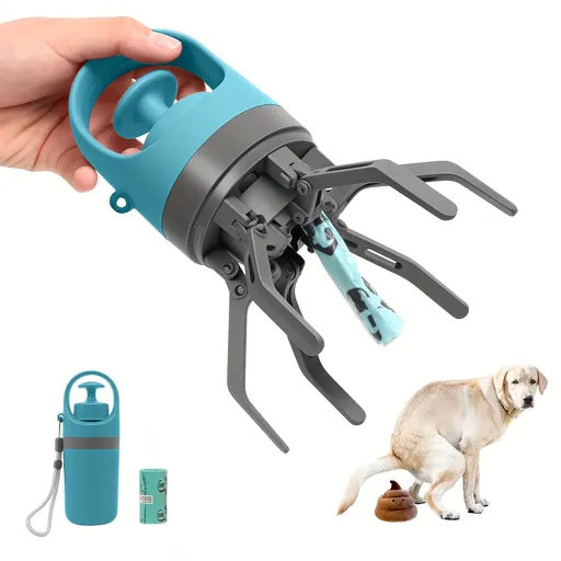 Portable Dog Poop Picker, 6‑Claw Non‑Contact Pet Poop Scooper with Built‑in Poop Bag Dispenser, Leak‑Proof Odor‑Lock Waste Container for Outdoor Dog Walking
