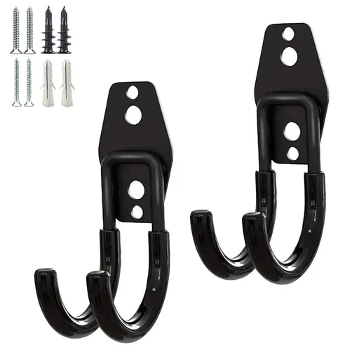 2PCS，Garage Storage Utility Hooks，Garage Garden Tool Organizer，Steel Wall Mount Hooks, Garden Small U Hooks (Black) (Type O-Black)