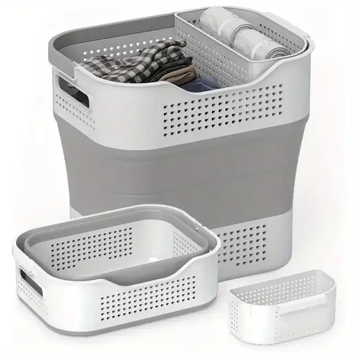 Multi-functional Folding Laundry Basket: Hassle-free Storage, One Basket for All Your Clothes Sorting.Light grey