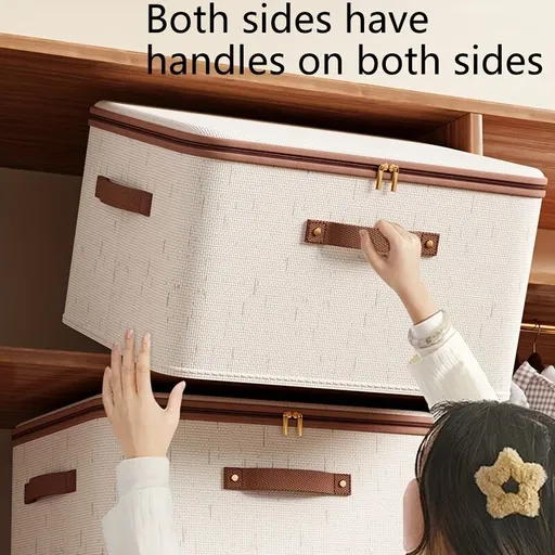 25L Double Zipper Storage Box with Faux Leather Handles | Large Capacity Lidded Basket, Perfect for Storing Clothes, Bedding, and Moving — Ideal for Bedrooms, Dorms, Studies, Wardrobes, Laundry Baskets, Shelf Bins, and Storage Racks.