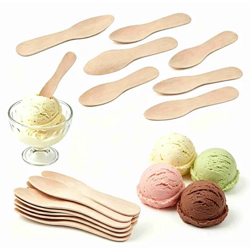 100Pcs Wooden Ice Cream Spoons, 3 Inch Mini Disposable Wooden Dessert Spoons, Natural Wooden Spoons for Parties, Weddings, Camping