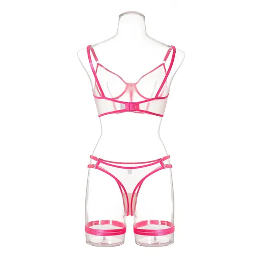 Lace Mesh Sheer Bra For Women With Seductive Design - Rose Red - S