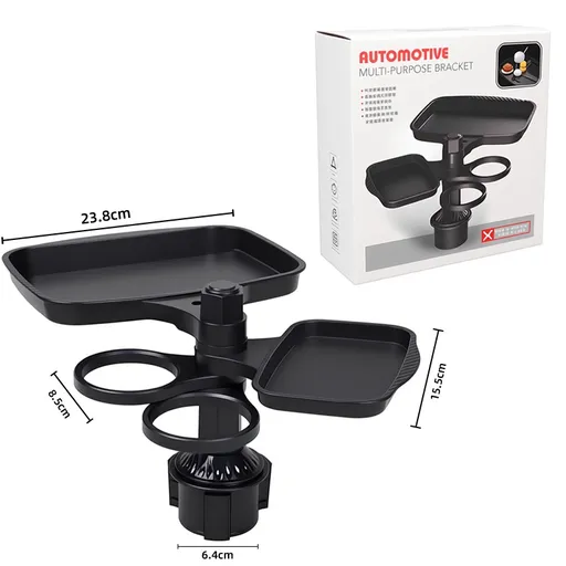 2-in-1 Car Rotating Dinner Tray & Double Cup Holder with Secure Phone Mount - Car Cup Slot Swivel Expander and Snacks & Drinks Organizer