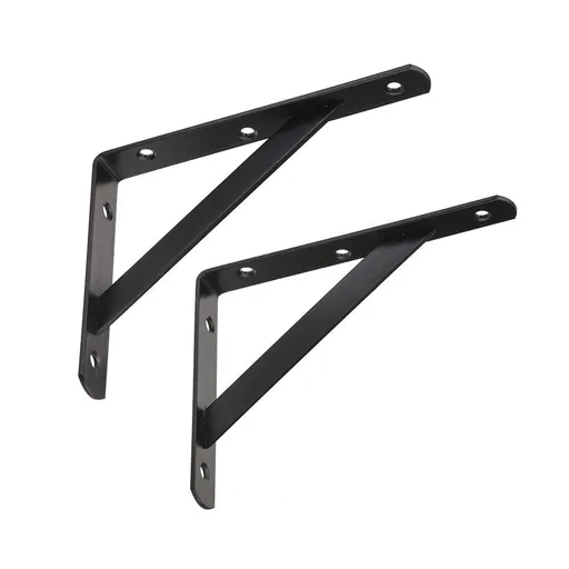 2Pack Heavy Duty L Brackets for Shelves, 90 Degree Triangle Metal Supports for DIY Floating Shelf with Screws ( Black)