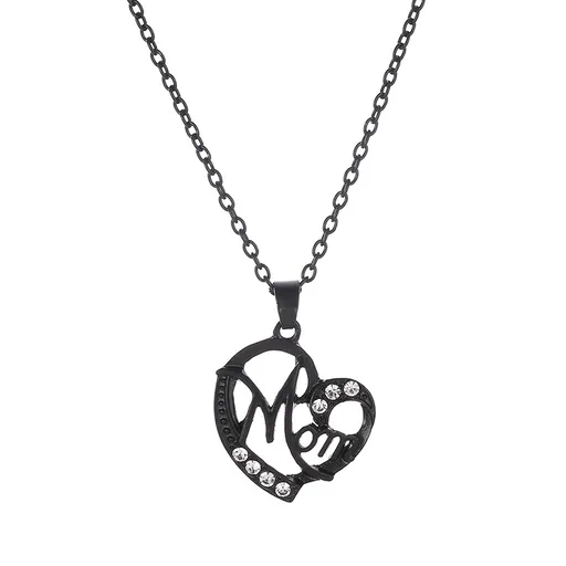 Yahai MOM Heart Pendant Necklace with Rhinestones - Adjustable 47+5cm Chain, Lightweight Alloy Jewelry for Mother's Day Gift, Everyday Wear & Special Occasions - Elegant Letter Design for Women