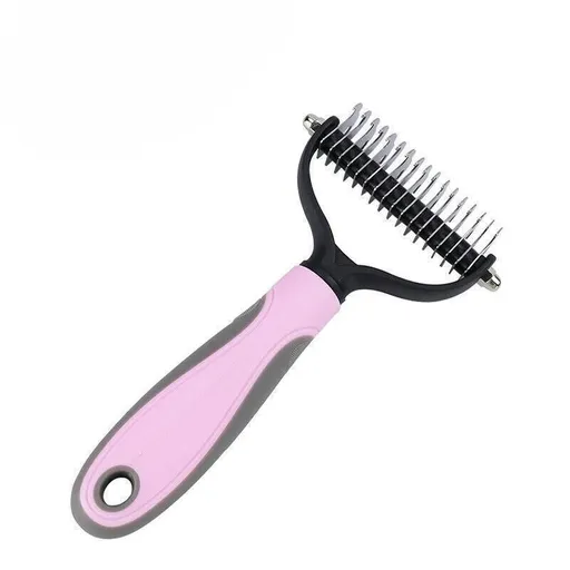 Small Dog Pet Cat Grooming Comb Brush Undercoat Rake Dematting Deshedding Trimmer - Pink