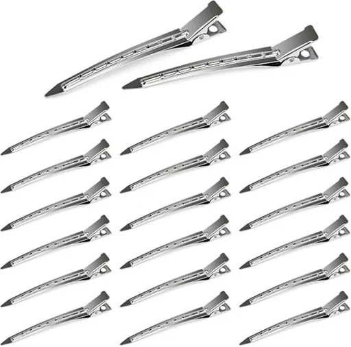 Duckbill Hair Clips - (20 Count, Silver) - 1.25 Inch Metal and Leather Hair Clips for Thick, Color-Treated Hair
