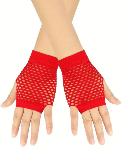 Fisnet Gloves | Erotic Gloves | Costume Gloves | Half Finger | 1 Pair | Red