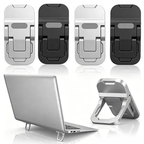 4 Pcs Portable Keyboard Riser Set Mini Adjustable Keyboard Stand Ultra-Thin Key Board Lift with 2 Angle Settings Ergonomic Keyboards Riser Desk for Laptops, Silver & Black