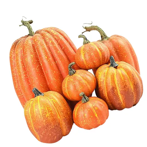 7pcs Simulated Pumpkin Glossy Paint Lightweight Creative Reusable Foam Pumpkin for Decoration Prop Orange