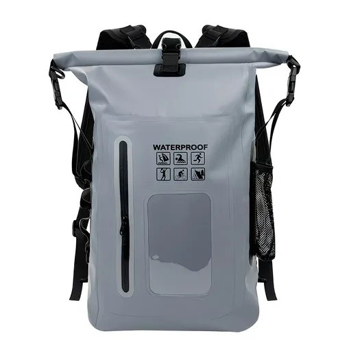 6.6 Gallon Outdoor Backpack, Detachable Shoulder Straps, Transparent Window & Buckle Clips, Suitable for Hiking, Beach Sports, Trekking and Rowing, Green, Portal Adventure Gear(GREY)