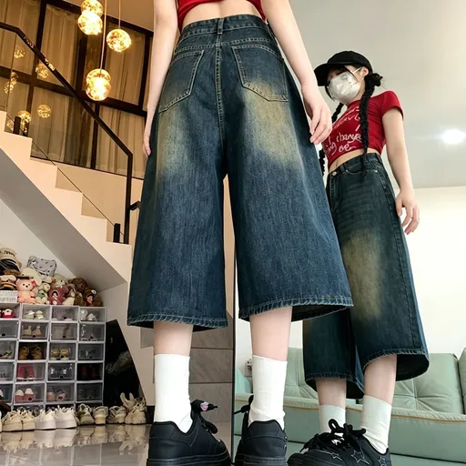 Women's High Waisted Straight 7/8 Jeans Loose Fit Casual Wide Leg Denim Vintage Blue XL Great Christmas Present