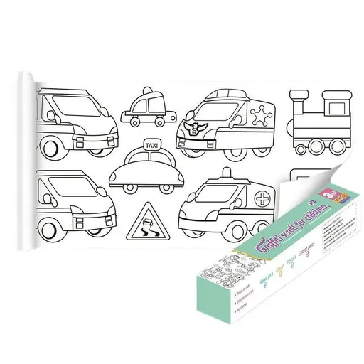 3M DIY Colouring Paper Roll with 12 Colour Pencils Cartoon Doodle Set - Transportation (With 12PCS Colored Pencils