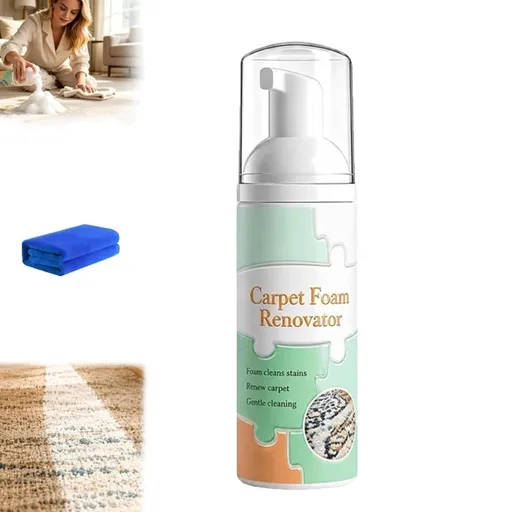 Waterless Carpet Foam Stain Remover with Towel, Carpet Cleaner Spray Foaming Solution, Multifunctional Powerful Dry Cleaning Foam for Car Interior, Couch, Carpets & Upholstery
