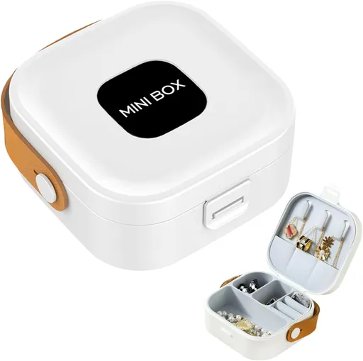 Mini jewelry boxes - Portable multifunctional storage organizer - Jewelry and ring organizer - Gift box - For girls and women (white)