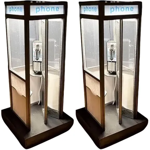 Retro Vintage Tall Phonebooth Lamp, Vintage Telephone Booth Table Lamp with LED Light, Phone Box Decorative Night Light for Bedroom, Office, Unique Retro Home Decor Gift