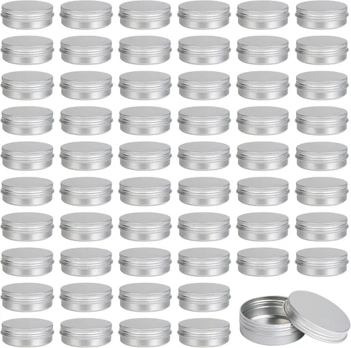 Moretoes 60 Pack Tins, 2Oz Metal Round Tins, Aluminum Tin Cans Containers with Screw Lid for Lotion Bars, Balms, Salve, Spices or Beard Balm