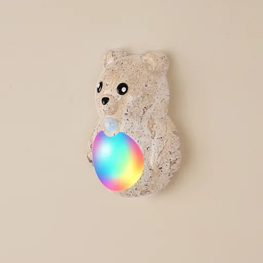 Adorable Cartoon Bear Magnetic Motion Sensor Night Light – Rechargeable LED Wall Lamp with Warm and Rainbow Glow, Cordless Stick-On Lighting for Bedroom, Hallway, Staircase, and Kitchen (Yellow Travertine, 3PCS)