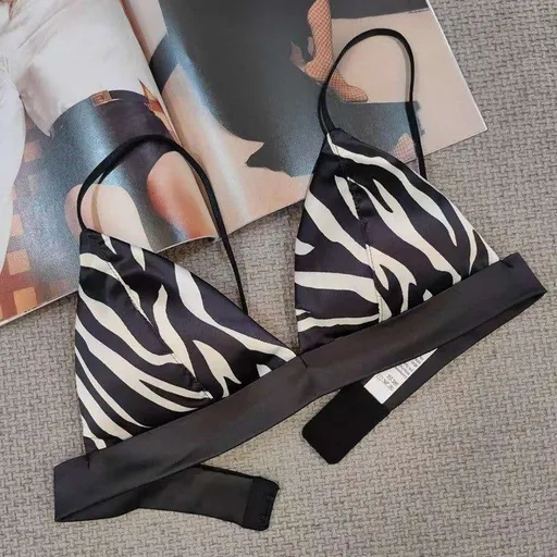 House Of Dasein Triangle Cup Bra Summer Thin Strap Satin Wire Free Bustier Large Chest Minimizer Sexy Lingerie - Zebra - S