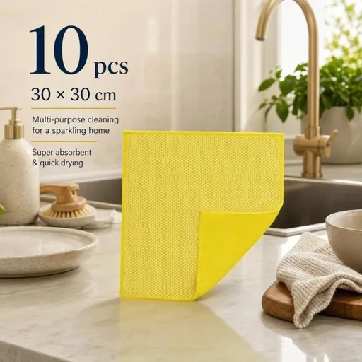 10 Pack Kitchen Cleaning Cloth,Yellow,30×30cm