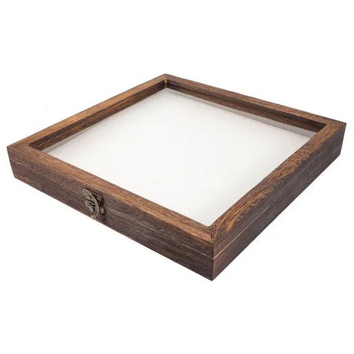 Vintage Style Wooden Specimen Storage Box Coffee Color with Clear Viewing Cover