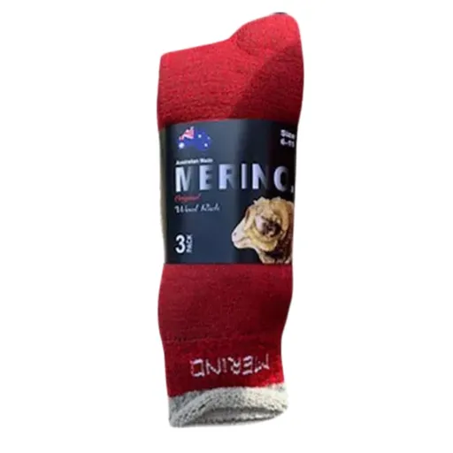 3 Pairs MERINO WOOL SOCKS Mens Heavy Duty Premium Thick Work Socks Cushion in Red