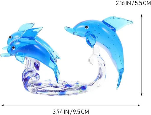 Crystal Glass Dolphin Figurine Hand Blown Dolphin Statue Sea Animal Sculpture Desktop Ornament for Home Office Decor Blue