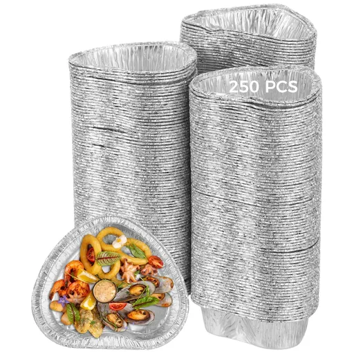 250PCS Disposable Aluminum Foil Trays, Mini Heart-shaped Food Pans for Seafood, Grillable Tinfoil Baking Dishes for Barbecue, Baking, and Catering