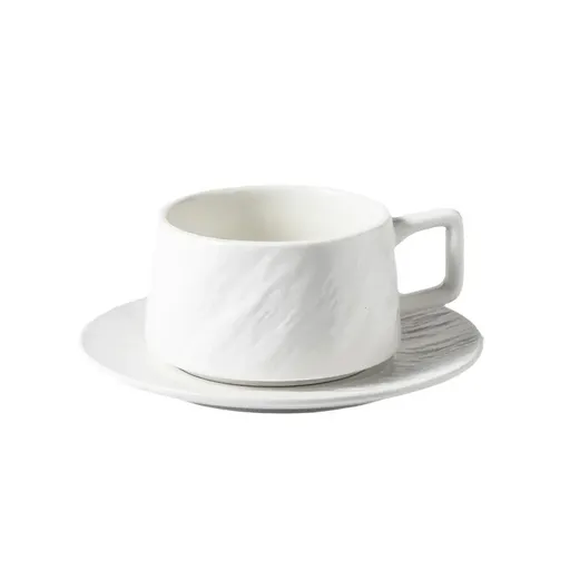 Ceramic Coffee Cup and Saucer Set Simple Tea Mug Breakfast Drinkware Household - White